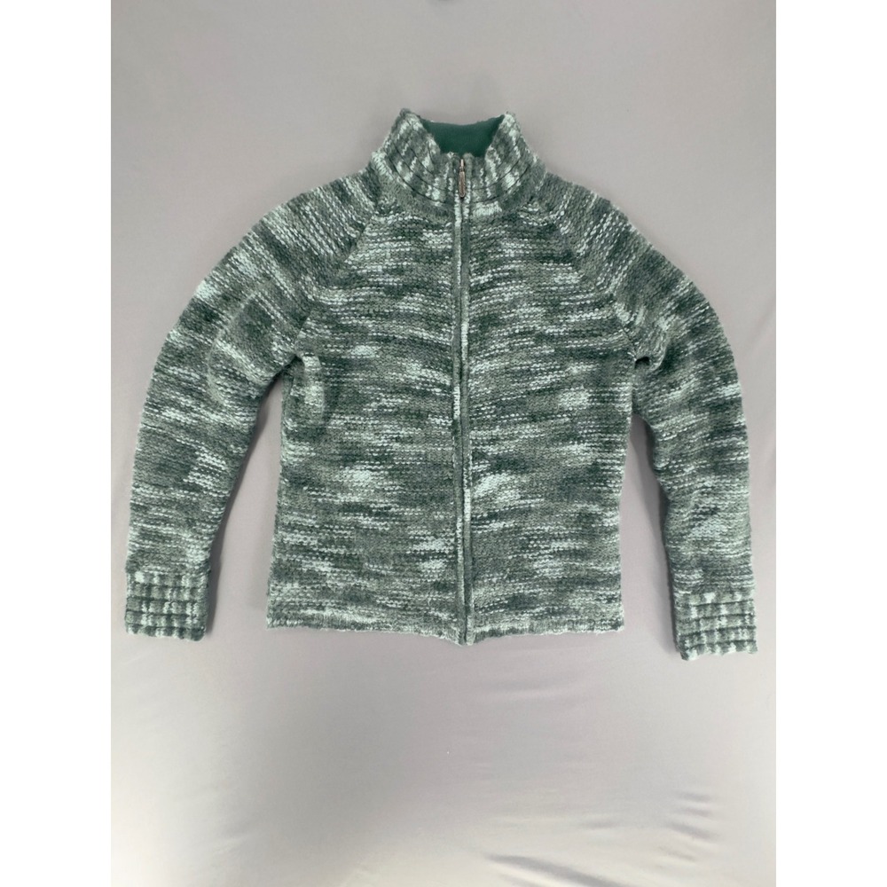 Eddie Bauer Women M Green Space Dye Wool Blend Full Zip Cardigan Sweater